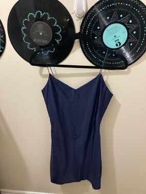 Navy Spaghetti-Strap Mini Dress - Sleek Slip Style